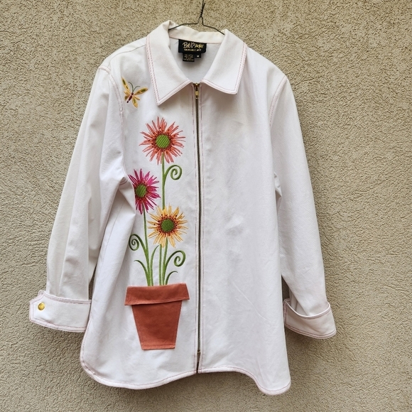 Bob Mackie Jackets & Blazers - Vintage Bob Mackie Jacket Women’s Medium Cotton Wearable Art Flower Pot Full Zip